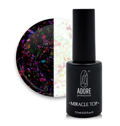 Топ для нігтів з поталлю без липкого шару Adore Professional Miracle Top №08 Pink Yuki, UV-фільтр, 7.5 мл