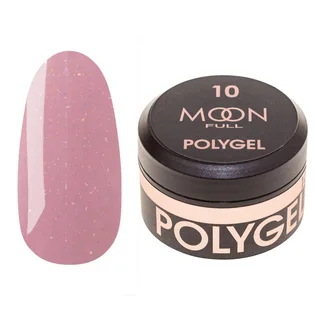 Полігель Moon Full для нарощування нігтів Poly Gel #10, соковито-рожевий із шиммером, 15 мл