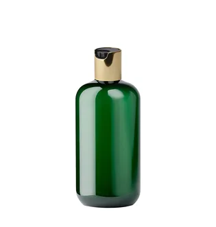 Plastikowa buteleczka, zielona, ze złotą nakrętką disc-top, 100 ml